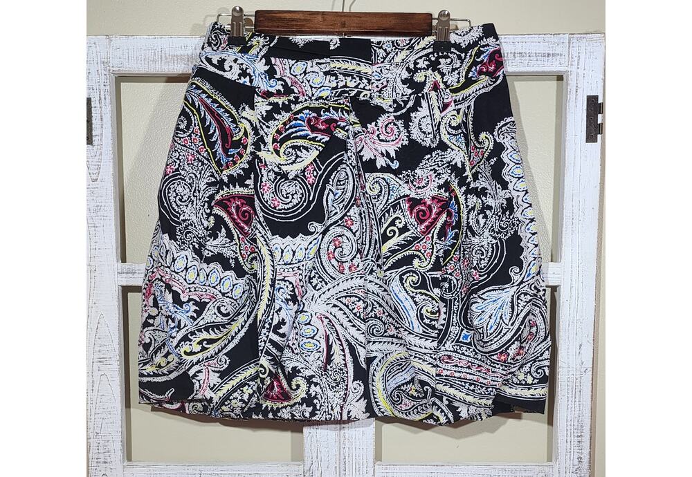 Cristina Paisley Print Stretch A-Line Skirt Women's Medium Black Multicolor - Picture 1 of 5